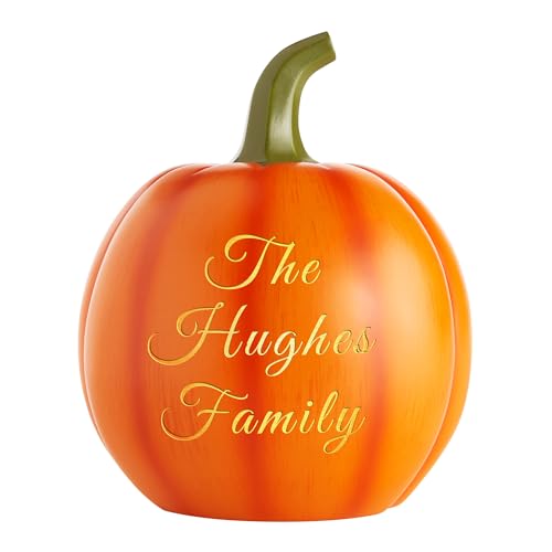 Let's Make Memories Personalized Light Up Halloween Pumpkin Decor Outdoor - Trunk or Treat - Custom Text - Resin - Indoor/Outdoor - Fall Decor - Halloween Party - Any Message - Orange - Small