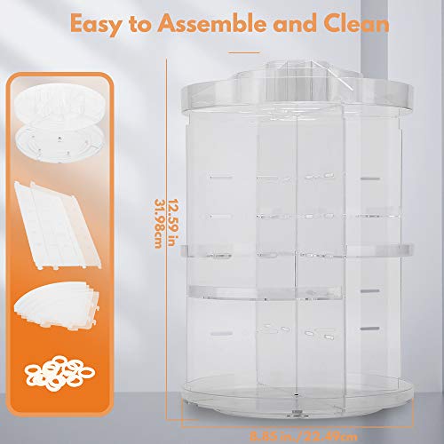 LINFIDITE 360 Rotating Makeup Organizer Cosmetic Storage Spining Makeup Holder Box Display Stand Adjustable Tray for Vanity Bathroom Bedroom Closet Large Acrylic Clear