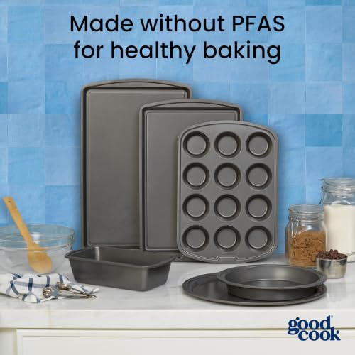GoodCook 4-Piece Nonstick Steel Toaster Oven Set with Sheet Pan, Rack, Cake Pan, and Muffin Pan, Gray, 4-Piece Set Distributes Heat Evenly, Nonstick Coating, Dishwasher-Safe by GoodCook - Used condition - Image 8