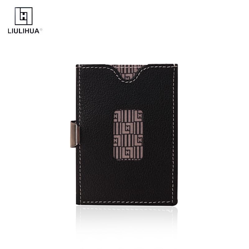Image of Leather Trifold Wallet - RFID Blocking with Stainless Steel Locking Clip Wallet, Minimalist Front Pocket RFID Blocking Credit Card Holder (Black-D)