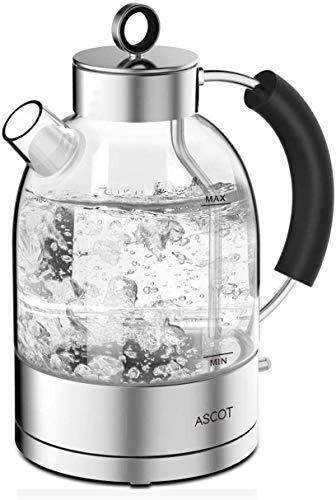 ASCOT Electric Kettle?Glass Kettle 1.5L Eco Water Tea Kettle Quiet Fast Boiling with BPA Free Auto Shut-Off & Boil-Dry Protection, 3000W