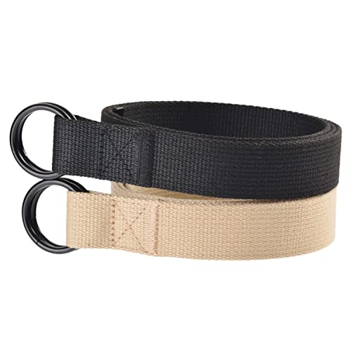 Ywhchi Canvas Belt, 2 Pack Solid Color Cloth Belt For Men & Women, 1.18 Inch Wide Double D Ring Web Belt (Black, (Belt Length: 110 Cm / 43.3 Inches)) #TOP1