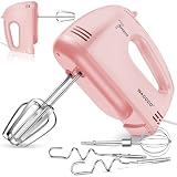 WADODO Electric Hand Mixer, 7-Speeds Small Handheld Mixer Portable Food KitchenMixer with 5 * 304 Stainless Steel Beaters, Whisk, Dough Hooks Attachment for Baking Cake Cookies Cream, Pink