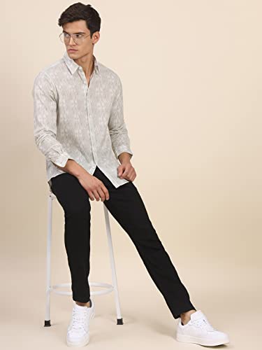 Image of Dennis Lingo Men's Scribble Print Pure Cotton Slim Fit Full Sleeve Spread Collar Casual Shirt