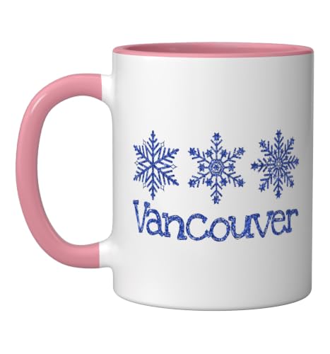 Vancouver Canada Skiing Snowflake Ceramic Mug Pink/White