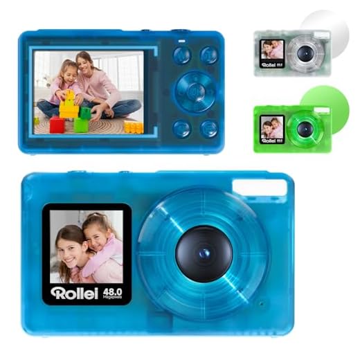 Rollei Compactline Pocket Transparent Blau Digitalkamera 48MP 4K mit Dual Screen 18X Digital Zoom Kompaktes Kamera Fotokamera für Kinder Anfänger, Digital-Kamera-Digicam-Fotokamera-Fotoapparat