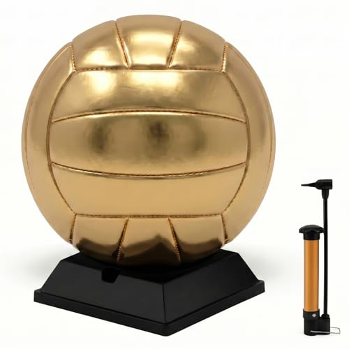 Hiboom Gold Autograph Volleyball with Display Stand Air Pump Volleyball for Trophies High School College Anniversary Coaching Gift Awards Championship Party(Size 5,4 Pcs) by Hiboom - Used condition - US$31.67