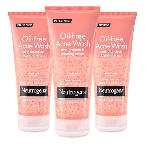 Kenvue Neutrogena Oil-Free Acne Face Wash Pink Grapefruit Foaming Scrub - Facial Cleanser with Salicylic Acid for Clear Skin, Exfoliating Acne Treatment for Oily Face, 6.7 fl. oz., 3-Pack