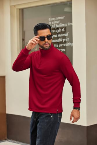 COOFANDY Men's Quarter Zip Pullover Sweatshirts Mock Neck Long Sleeve Sweater Deep Red — view 3