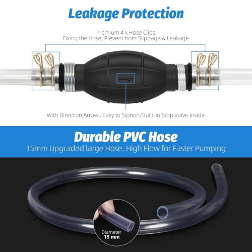 Image of Gasoline Siphon Hose, Gas Oil Water Fuel Transfer Siphon Pump, Portable Widely Use Hand Fuel Pump, Fuel Transfer Pump with PVC Hoses (Blue)
