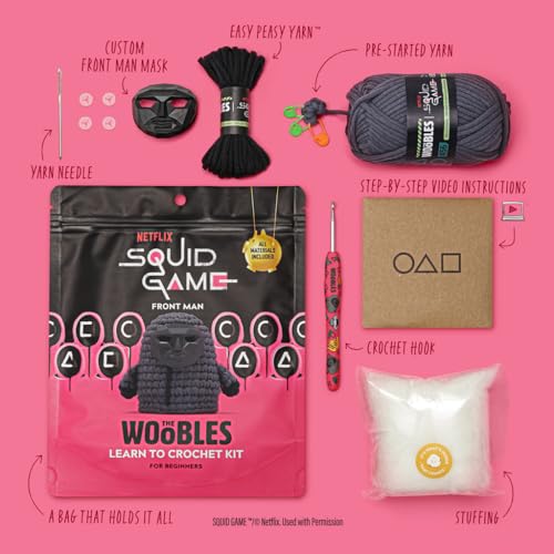 Image of The Woobles Beginners Crochet Kit with Easy Peasy Yarn as seen on Shark Tank - with Step-by-Step Video Tutorials - Squid Game (Front Man)