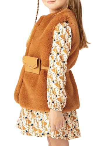 Mayoral Fur Vest with Belt for Girls Caramel4