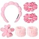 Spa Stirnband Make Up Haarband Waschband Set Haarband Kosmetik Rosa Haarreif Schminken Schmink Haarreif Schwamm Stirnband Spa Headband für Hautpflege Gesicht Waschen Dusche