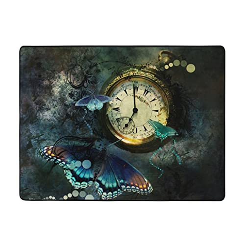 ROOZEE Butterfly Clocks Flanell-Teppich, rutschfest, 160 x 120 cm, weich und langlebig,...