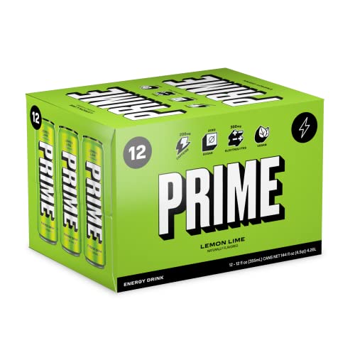 Prime Energy Drink"Lemon Lime," Naturally Flavored, 200Mg Caffeine, Zero Sugar, 300Mg Electrolytes, Vegan, 12 Fl Oz Per Can (Pack Of 12) #TOP2
