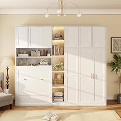 Merax Twin Murphy Bed with 5-Tier Shelves and Overhead Cabinets