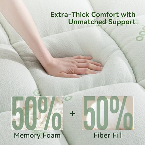 SunStyle Home Memory Foam Mattress Topper King for Back Pain, Rayon Derived from Bamboo Pillow Top Mattress Topper for Hot Sleepers,Cooling Mattress Pad with 8-21" Deep Pocket, 78x80 Inches, White by SunStyle Home - Image 2