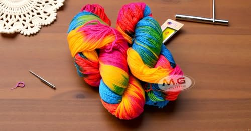 Image of M.G ENTERPRISE Glow Knitting Yarn Wool, Rainbow 80 GMS Woolen Crochet Yarn Thread. Best Used with Knitting Needles, Crochet Needles-UK Art-CJE