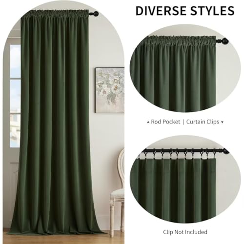 Joydeco Green Velvet Curtains 84 inch Length 2 Panels, Luxury Blackout Rod Pocket Thermal Insulated Window Curtains, Super Soft Room Darkening Drapes for Living Room Bedroom,W52 x L84 inches by Joydeco - Image 2