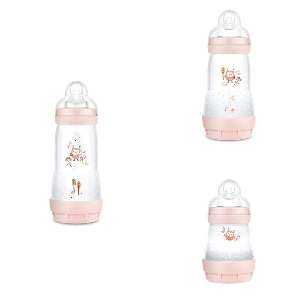 MAM Biberón Anti-Colic - Colección Colours of Nature, Set de 3 Biberones Anticólicos Patentados, Tetinas de Silicona SkinsoftTM Ultrasuave, para Bebés a Partir de 0 Meses, 160, 260 y 320 ml, Rosa
