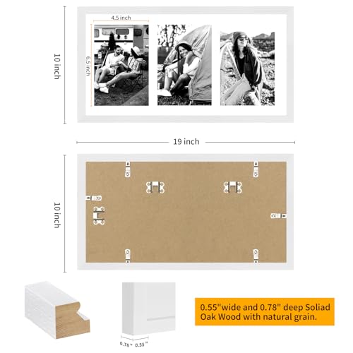 9x18 Oak Wood Picture Frame - 9x18 Photo Frame with Mat Display 3Pcs 5x7 Photos, 5x7 Picture Frame Wood, Natural Solid Wooden Picture Frames for Wall Art Photo and Prints(1 Pack, White)