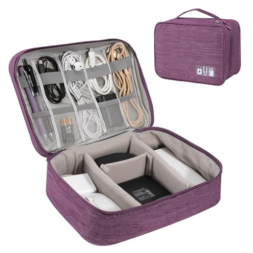 Tunejoy Elektronische Tasche Groß Elektronik Zubehör Organizer Tragbar Kabeltasche Wasserdicht für Kabel SD-Karten Festplatte Power Bank USB Sticks Lila