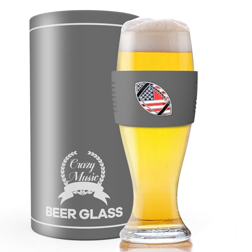 P&Y Beer Birthday Gifts for Men, 16 oz Beer Glasses with Silicon Band and Golf Design,Birthday Gift Ideas for Husband Dad Friend Coworker (Beer Glass-Rugby)