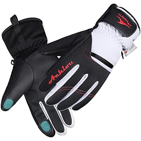 Achiou Winter Snow Ski Gloves for Men Women, Warm Waterproof Skiing Gloves for -30℉ Cold Weather, Touchscreen Snowboard Glove, White, Large Cover