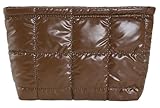 Yoeuxet Metallic Quilted Cosmetic Bag Puffy Clutch Vintage Large Toiltry Organizer Makeup Bags for Women, Brown