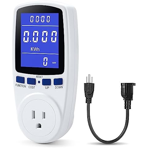 Upgraded Brighter LCD Display Night Vision Power Meter Plug, Power Consumption Monitor Energy Voltage Amps Electricity Usage Monitor, Overload Protection, 7 Display Modes for Energy Saving, Watt Meter Cover
