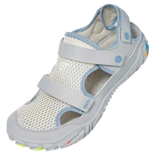 Hsyooes Barfußschuhe Damen Sandalen Herren Strandschuhe Weit,Grau,EU41