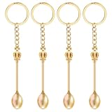 FLATRI 4PCS Mini Spoon Keychain Metal Tiny Spoons Small Spoons for Powder Spices Pendant Necklace Keychain for Purse Bag Backpack Gift (Gold)