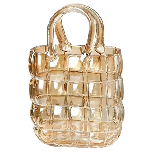 Purse Vase 11'' Glass Purse Vase for Flowers, Wide Mouth Handbag Clear Flower for Farmhouse Centerpiece, Floral Arrangement, Wedding Decor Amber