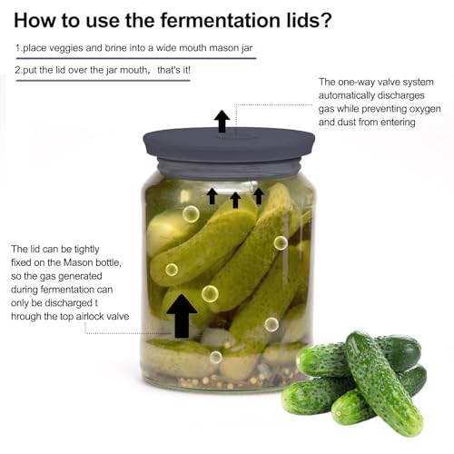 Kinggrand Kitchen Silicone Fermenting Lids Waterless Airlock Fermentation Tops Wide Mouth Mason Jar Lid Fermenter Caps for Pickles, Kimchi, and Fermented Probiotic Food 3 Pack Grey (Jars Not Included) by Kinggrand Kitchen - Image 2