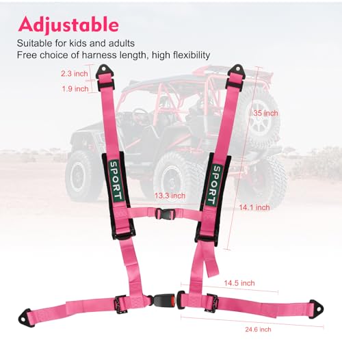 Image of 2Pcs 4 Point Racing Harness With Padding Heavy Duty Buckle Upgraded 2 Inch Straps UTV Harness 4 point Universal Adjustable for Adults Easy Install, Pink