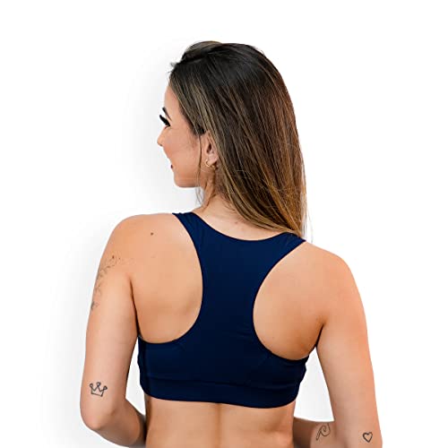 Top Fitness Feminino Costas Nadador Com Bojo Removível Cor:Azul marinho;Tamanho:M