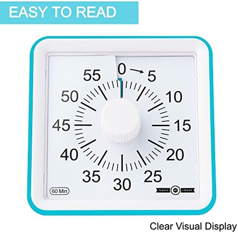 Temple 60-Minute Visual Timer- Clock Timer for Kids- Time Management Tool- Silent Countdown Timer-Multipurpose- Practical- Easy to Use (Blue) (TLVT03)