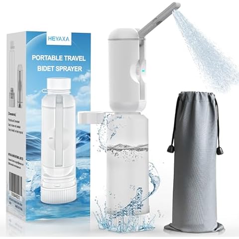 HEYAXA Portable Bidet for Travel, Rechargeable High Pressure Travel Bidet Sprayer for Women, Men, Baby and Hemorrhoid Relief, Waterproof Peri Bottle for Postpartum Care(White) Cover