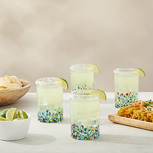 14 Oz Hand Blown Mexican Drinking Glasses, Confetti Tumbler Cups (Set Of 6) #TOP1