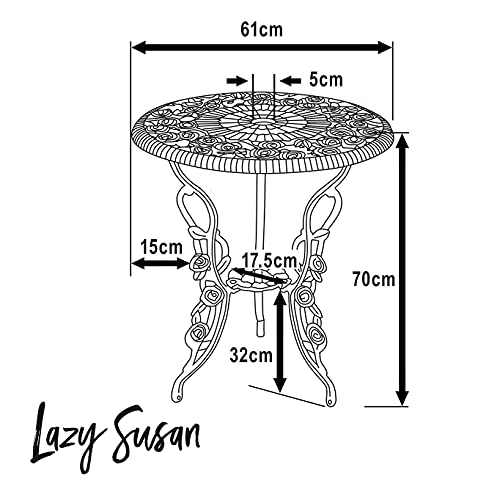 Lazy Susan London Rose Round Bistro Table Cast Aluminium Garden Table Weatherproof Maintenance Free 3 Year Guarantee Slate Grey Finish - Image 3