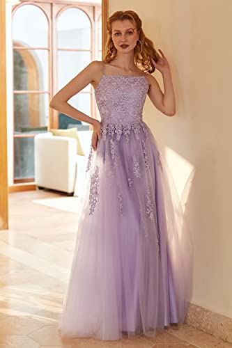 Lace Spaghetti Straps Prom Dress 2023 With Slit Long Tulle Appliques Aline Formal Party Dresses Teal 8 #TOP2