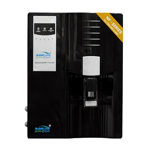 Smart Live NF Series + UV Water Purifier | Retains Healthy Minerals and Saves Water | Nano Filtration Better than RO | Self Service Mode | Black (For TDS 300 to 600)