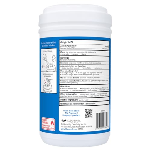 The Pharma-C Company 70% Isopropyl Alcohol Wipes [175ct Wipes] - Large Durable IPA Wipes. First-Aid Antiseptic Wound Cleaner with Moisture Lock Lid. - Thumbnail 2