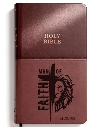 Personalized Man of Faith Design Bible, KJV Value Thinline, Brown, King James Version, Red Letter Edition Holy Bible, Custom Name Engraved, Faux Leather, Christian Keepsake