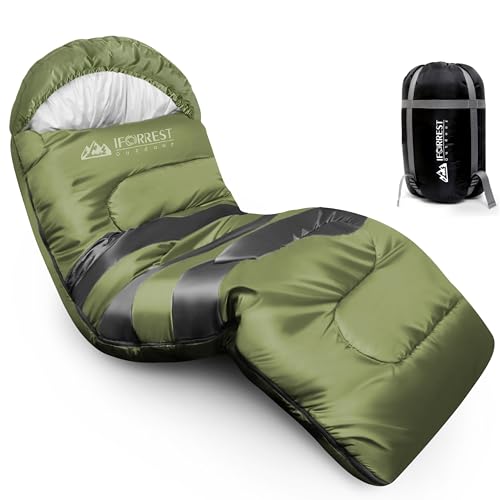 IFORREST Extra-Wide Sleeping Bag for Adults and Teens – Cold Weather (All Seasons) Single-Person Camping Bed - Doubles as a Blanket or Mat for Couples Big and Tall - 40" Extra-Wide & Warm XXL (Green)