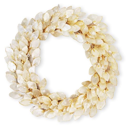 HolidayTree Handcrafted 19" Capiz Shell Wreath – Shimmering Coastal Décor with Iridescent Shells & Acrylic Beads – Elegant Wall, Door & Mantel Accent