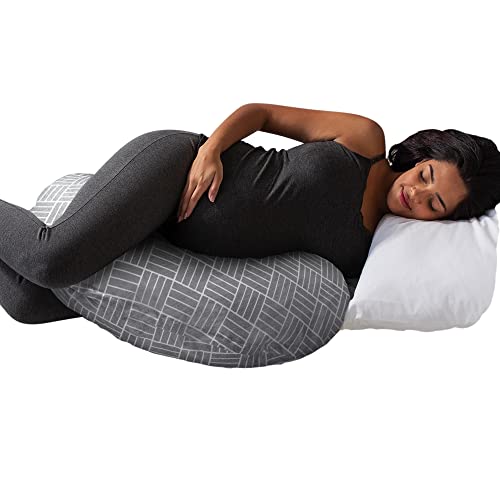 Boppy Cuddle Pregnancy Pillow – Compact Ergonomic Maternity Pillow, Versatile Support, Great Side Sleeper Pillow, Washable, with Cooling Rayon Cover – Gray Basket Weave