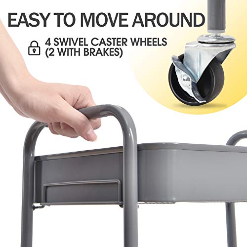 Toolf 3-Tier Rolling Cart, Metal Utility Cart With Lockable Wheels, Storage Craft Art Cart Trolley Organizer Serving Cart Easy Assembly For Office, Bathroom, Kitchen, Kids' Room, Classroom (Grey) #TOP2