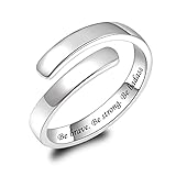 925 Sterling Silver Inspirational Jewelry Rings Adjustable Ring Personality Encouragement Gift for Teens Women (Be brave, Be strong, Be badass)