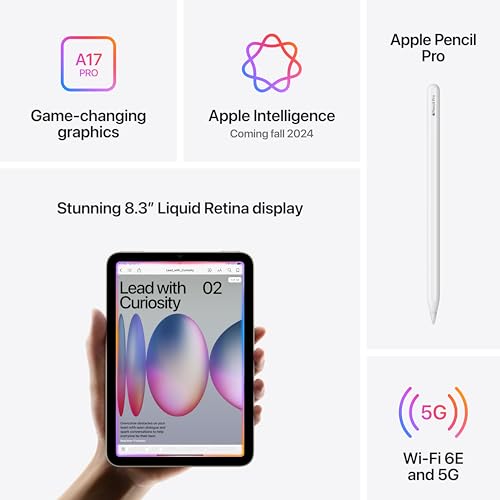 Apple iPad mini (A17 Pro): Apple Intelligence, 8.3-inch Liquid Retina Display, 128GB, Wi-Fi 6E + 5G Cellular, 12MP Front/12MP Back Camera, Touch ID, All-Day Battery Life — Starlight by Apple - Image 4